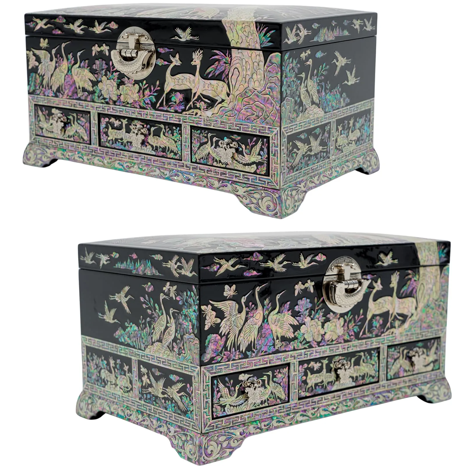 Traditional Korean Crane Art Lockable Jewelry Box