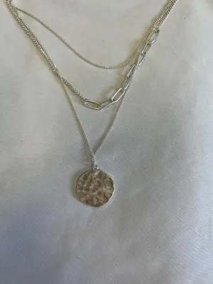 Triple Layered Disk Necklace - Silver