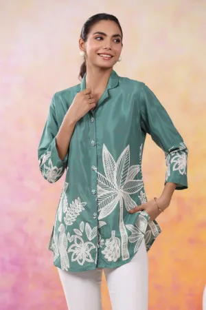 Tropical Jade Print Muslin Silk Shirt