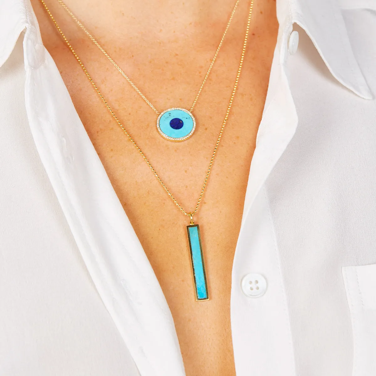 Turquoise Inlay Evil Eye Necklace with Diamonds