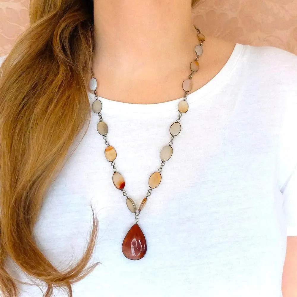 Vintage 1920s Art Deco Agate Silver Necklace