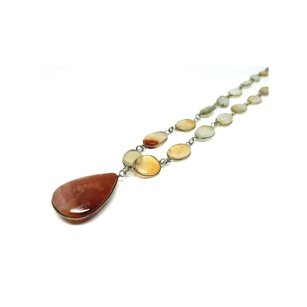 Vintage 1920s Art Deco Agate Silver Necklace