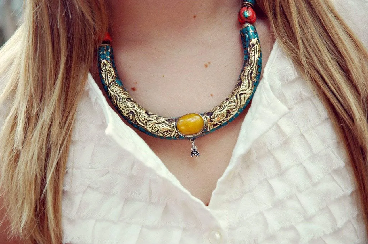 Vintage Amber and Turquoise Necklace