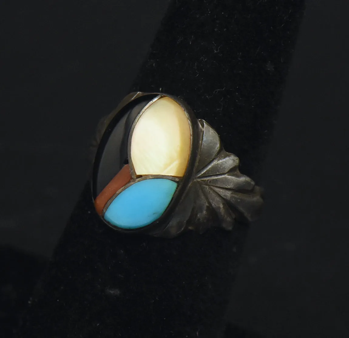 Vintage Handmade Inlaid Gemstone Sterling Silver Ring - Size 5.75