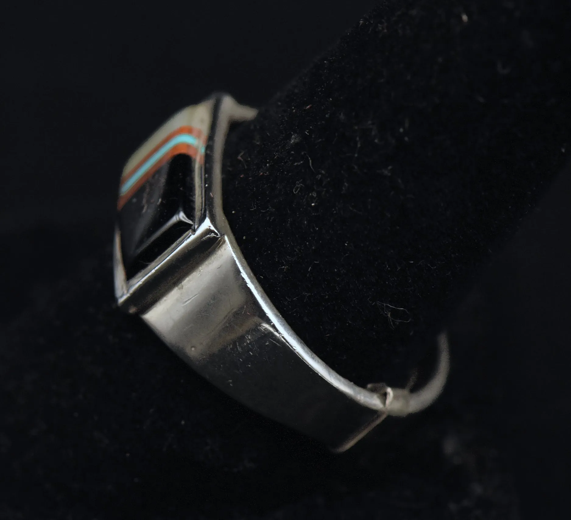 Vintage Handmade Sterling Silver Inlaid Ring with Adjuster