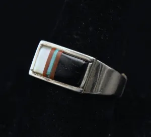 Vintage Handmade Sterling Silver Inlaid Ring with Adjuster