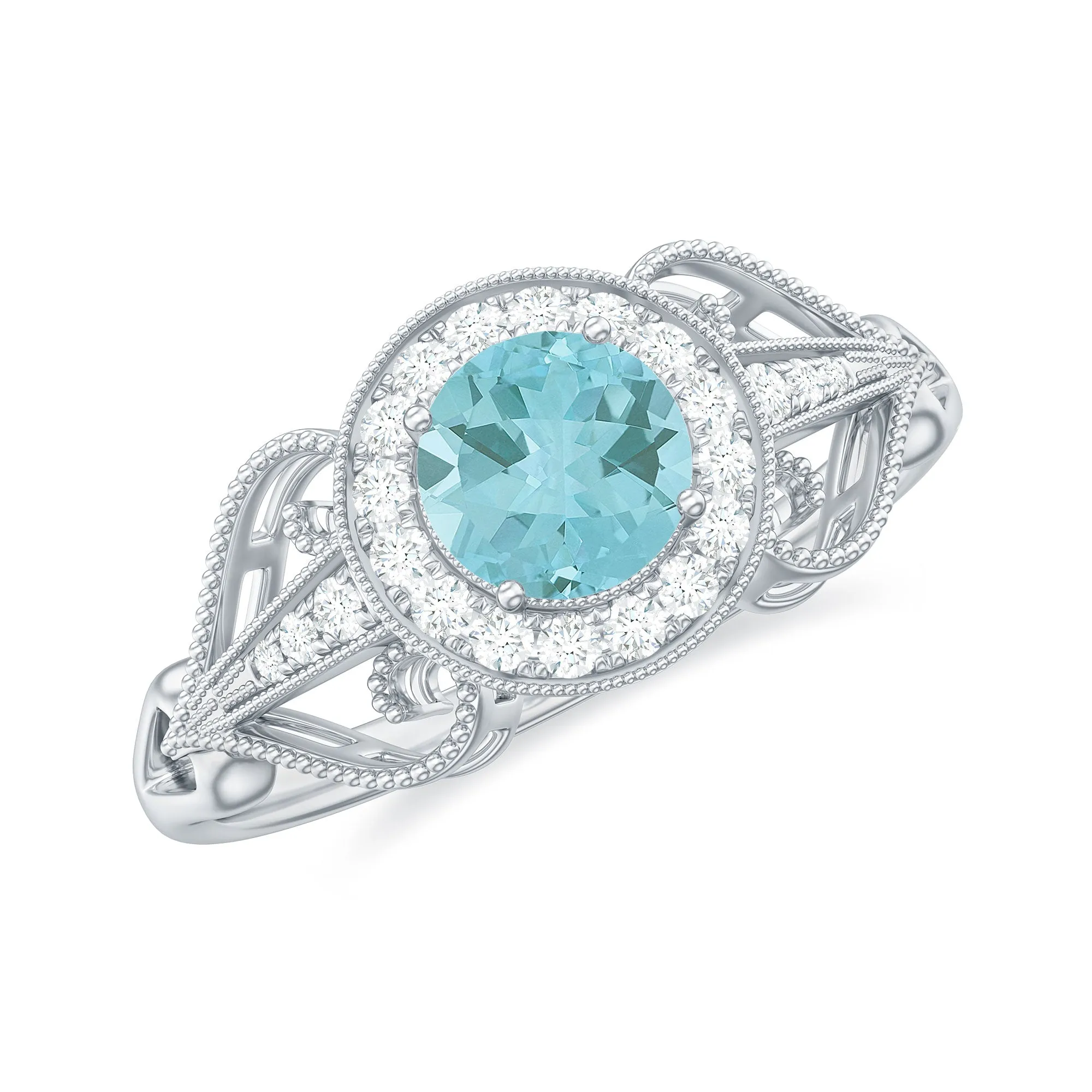 Vintage Inspired Real Sky Blue Topaz and Diamond Engagement Ring