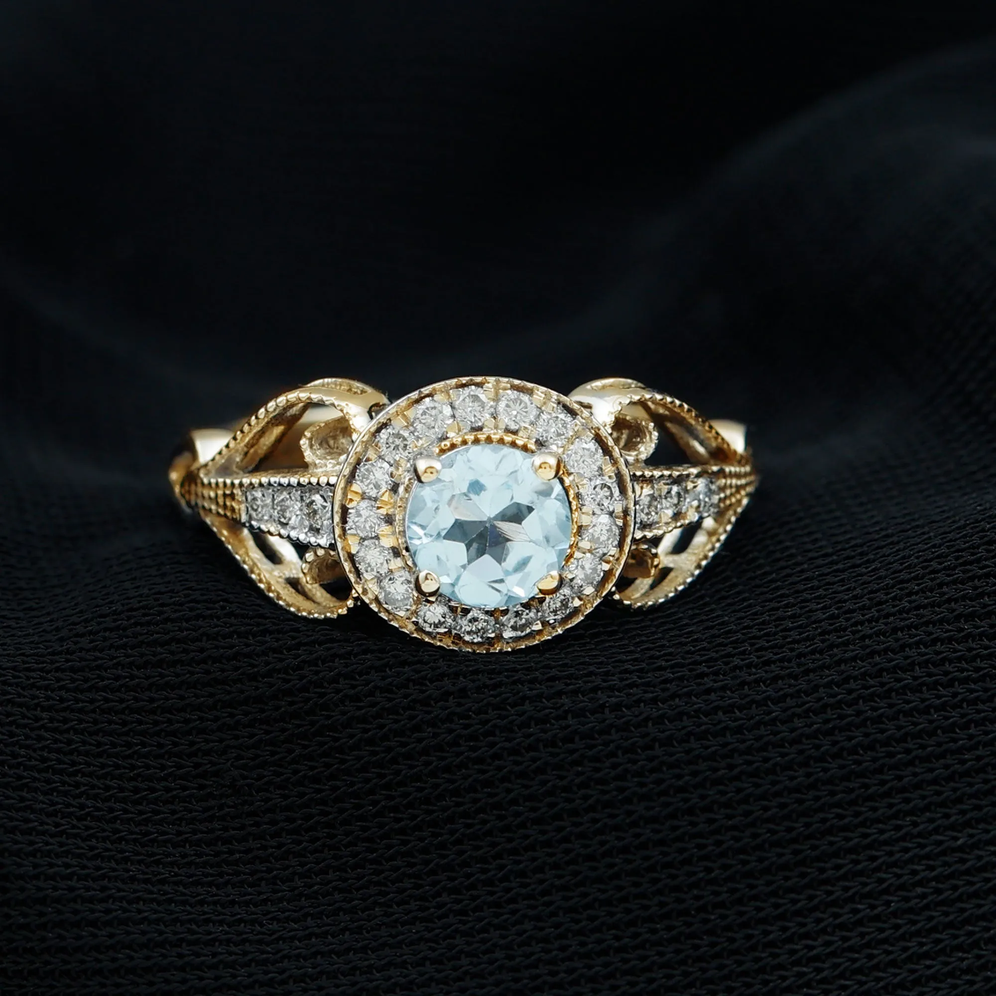 Vintage Inspired Real Sky Blue Topaz and Diamond Engagement Ring