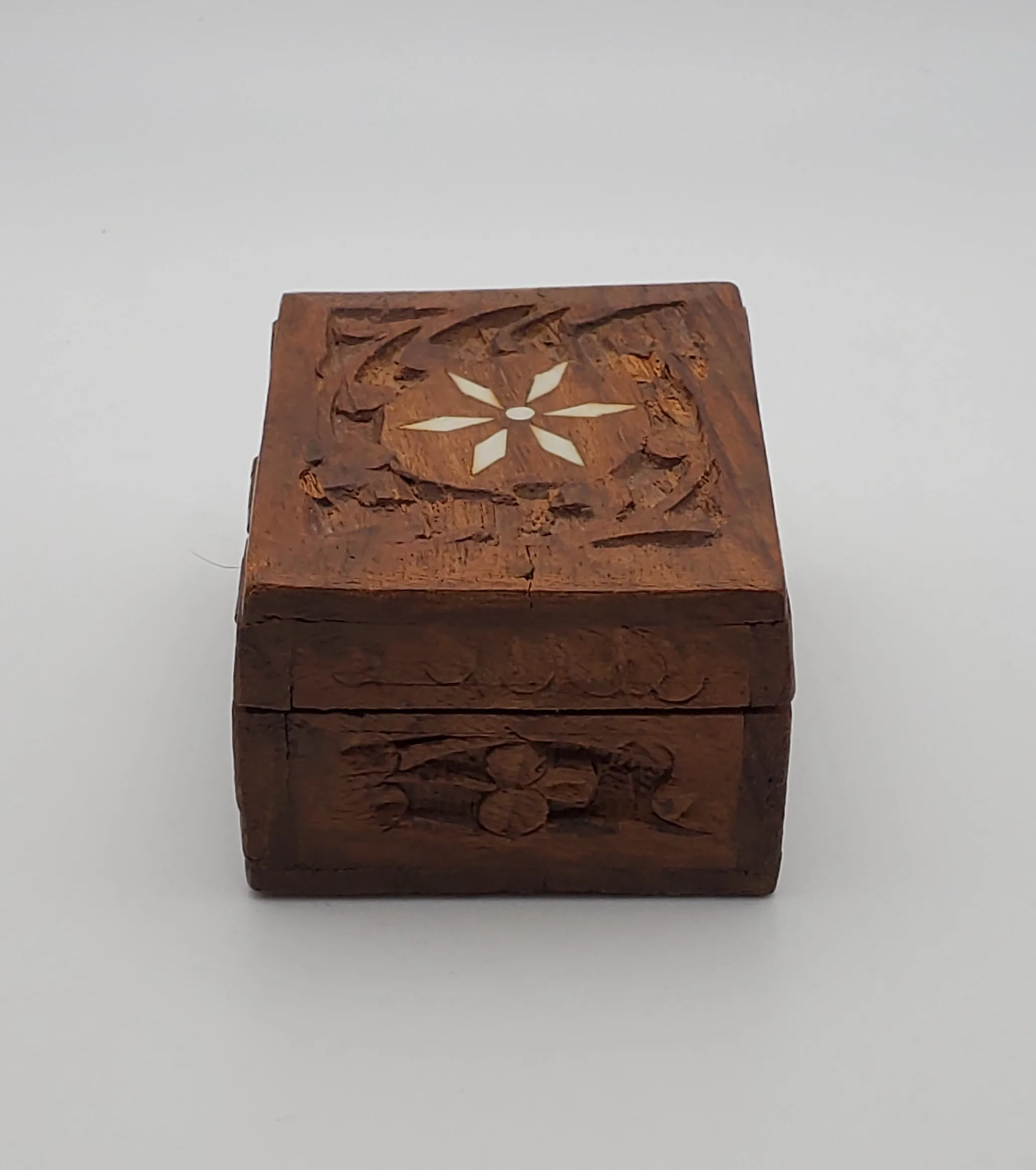 Vintage Small Carved Wood Jewelry Box