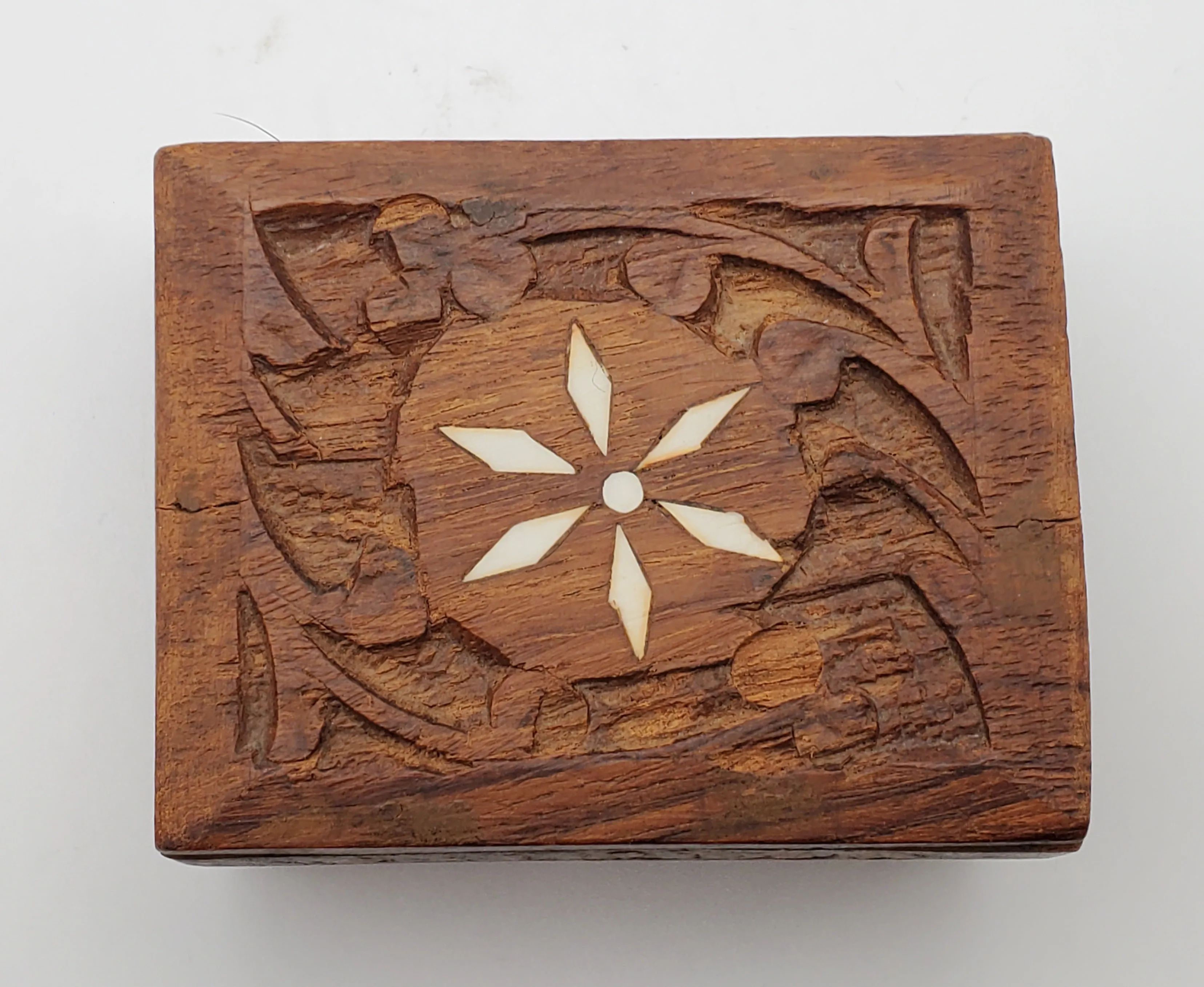 Vintage Small Carved Wood Jewelry Box